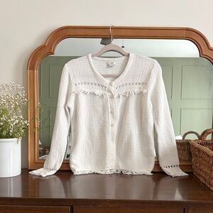 J.Crew Textured Fringe Knit Cardigan Sweater | Ivory | Size Small